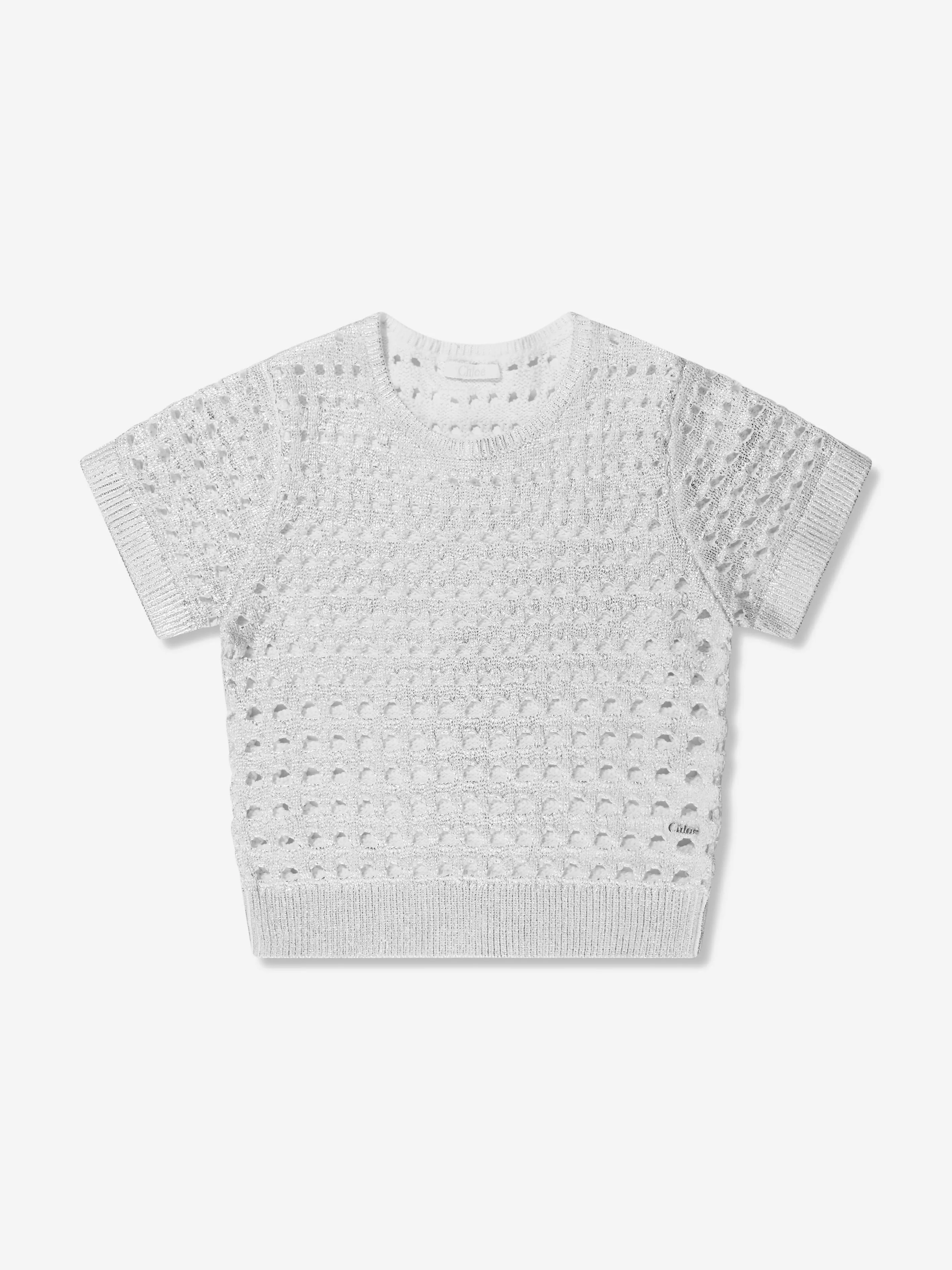 Chloé Girls Lamé Crochet Sweatshirt in Silver