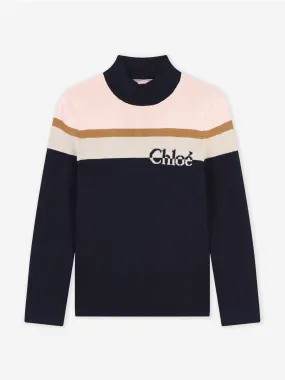 Chloé Girls Striped Knitted Sweatshirt in Navy