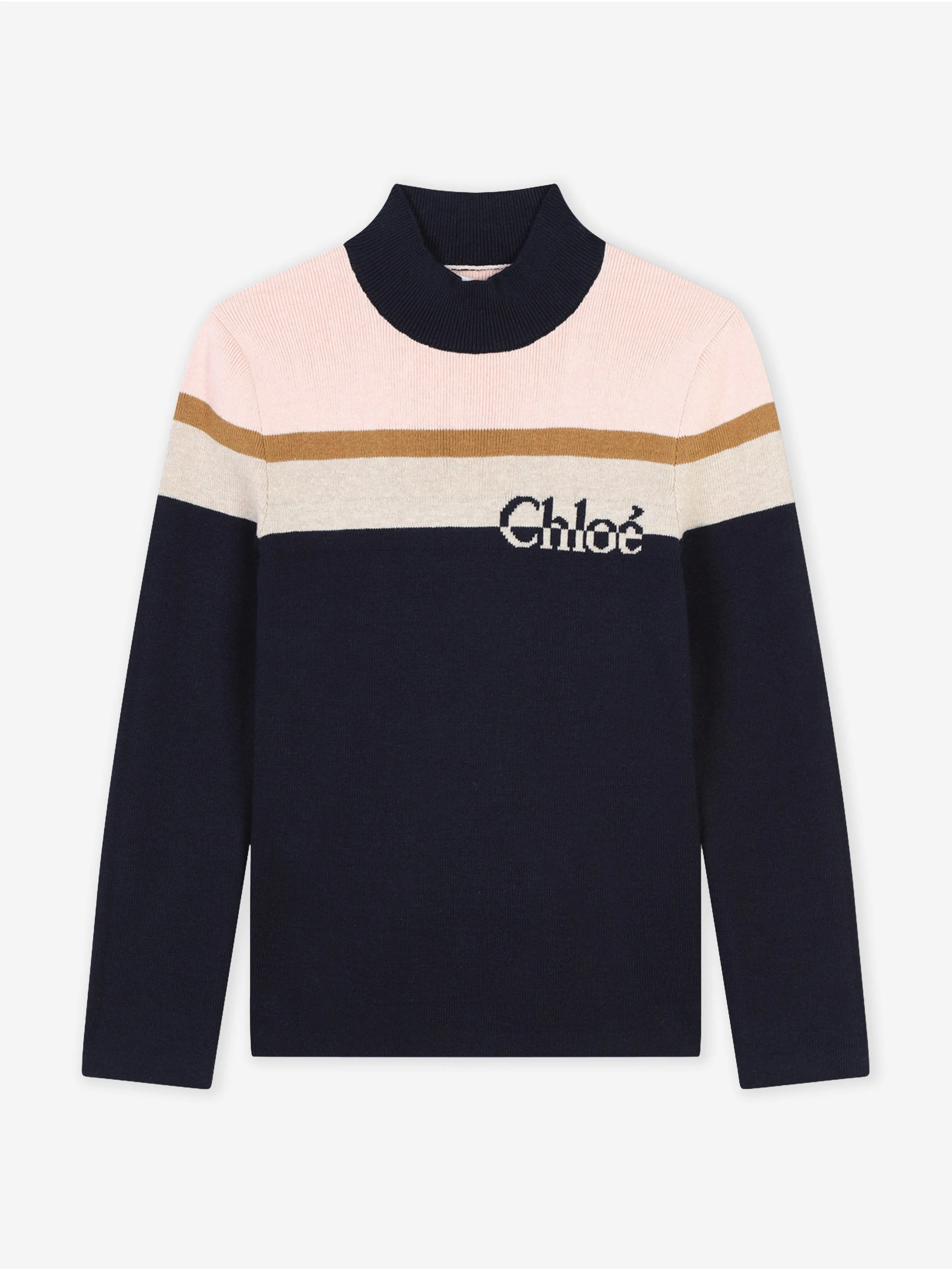 Chloé Girls Striped Knitted Sweatshirt in Navy