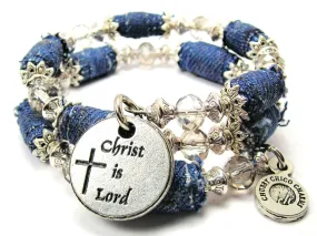 Christ Is Lord Blue Jean Beaded Wrap Bracelet