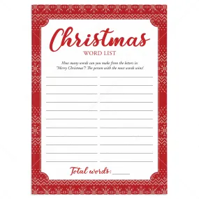 Christmas Word List Holiday Game for Families Printable