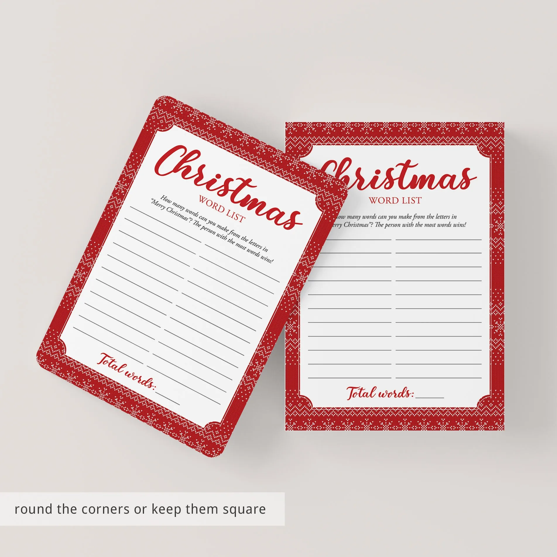 Christmas Word List Holiday Game for Families Printable