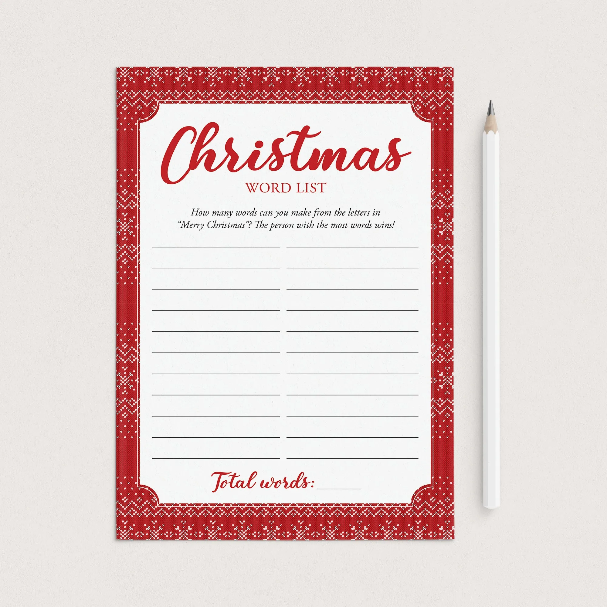 Christmas Word List Holiday Game for Families Printable