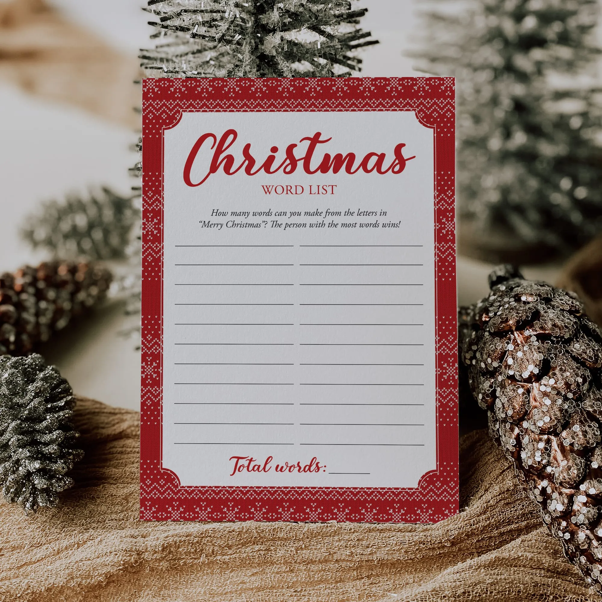 Christmas Word List Holiday Game for Families Printable