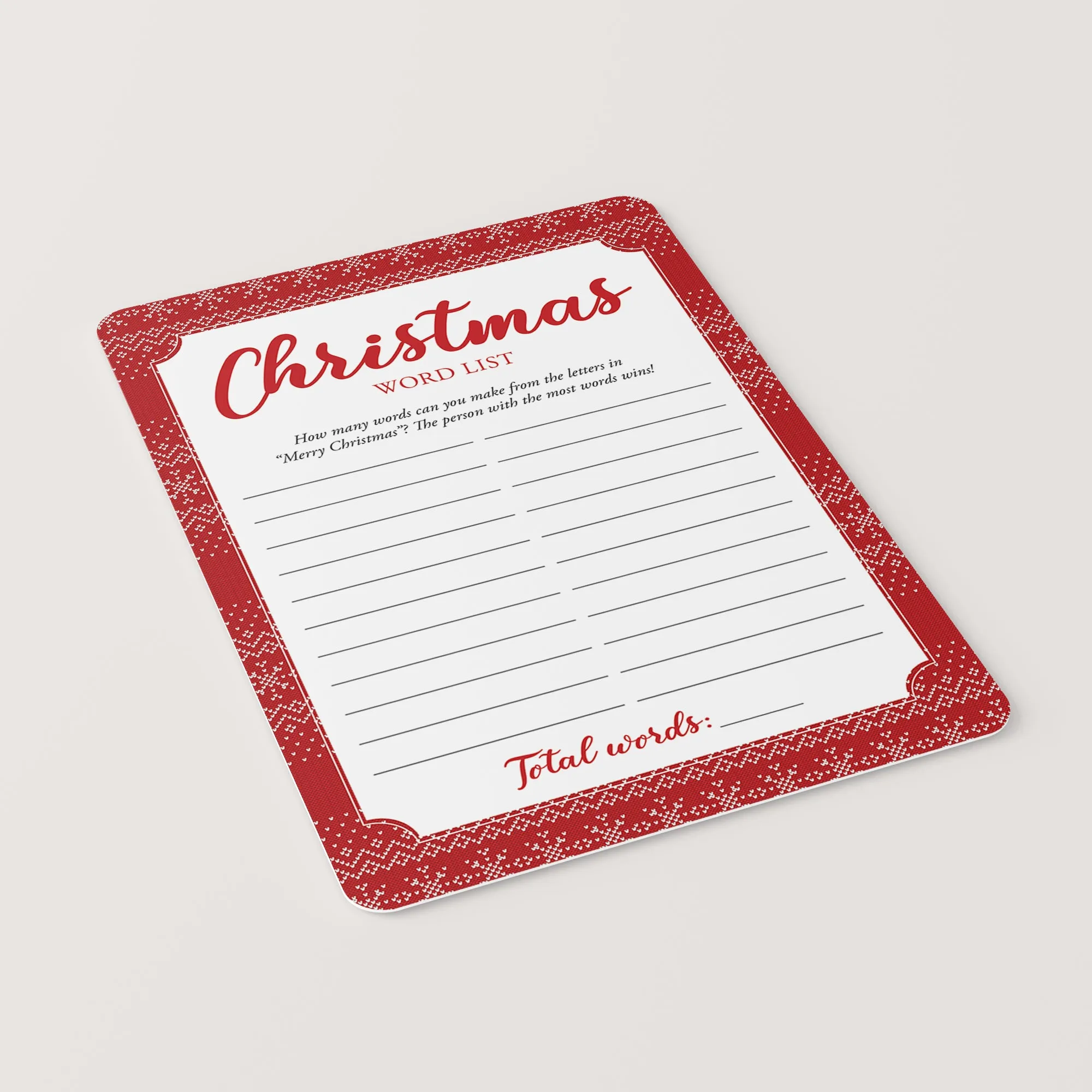 Christmas Word List Holiday Game for Families Printable