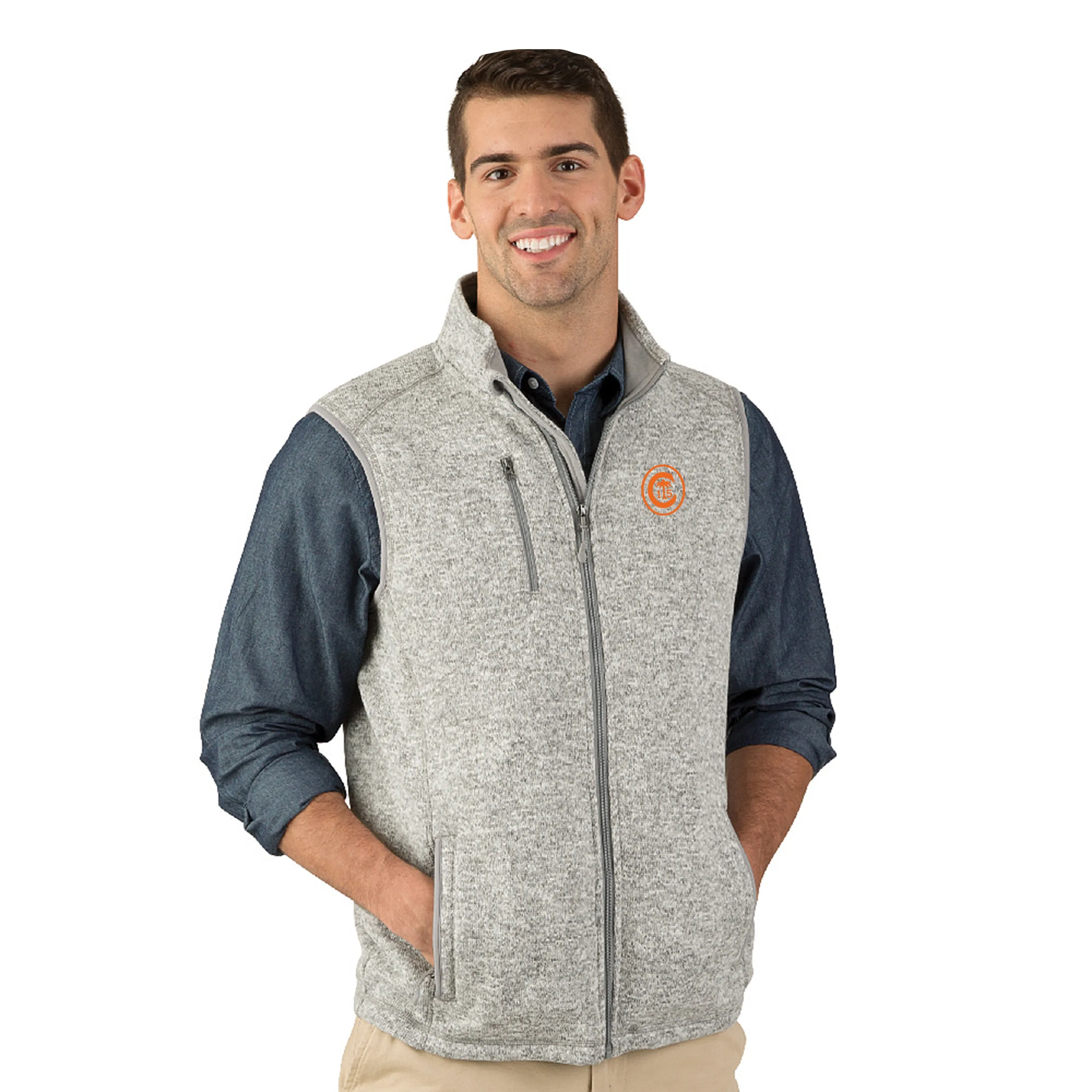 Clemson Ring Crest Vest in Light Grey Heather