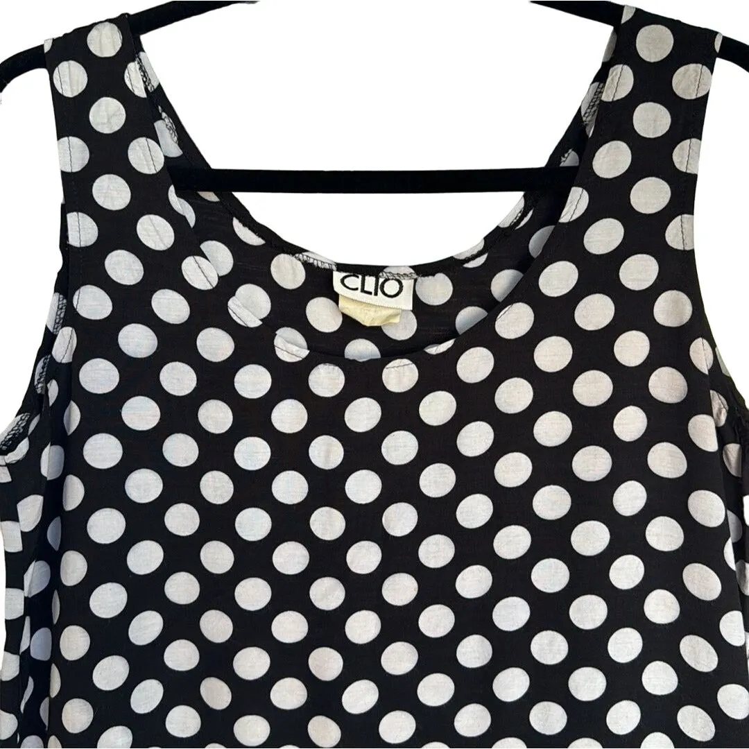 Clio Vintage Women's Black & White Polka Dot Lightweight Sleeveless Blouse - M