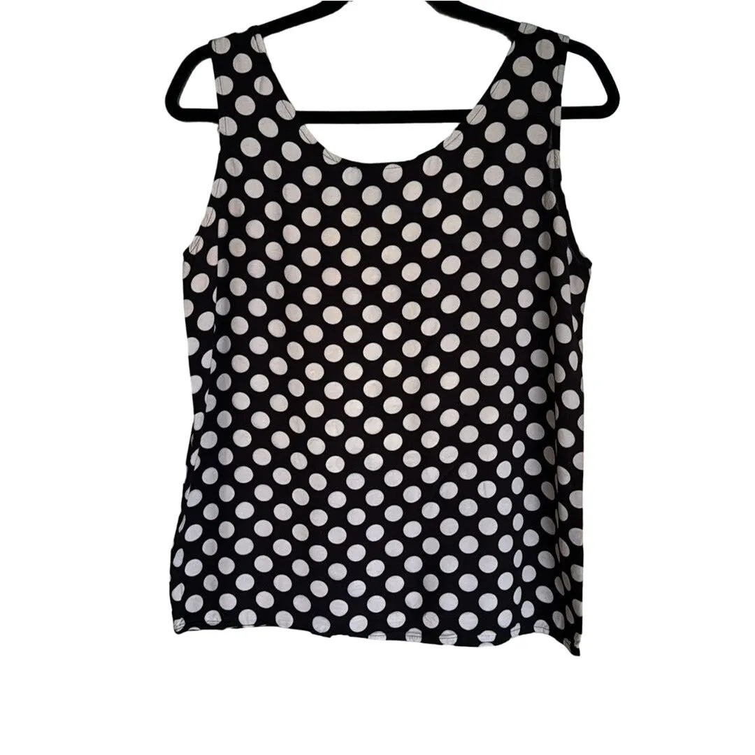 Clio Vintage Women's Black & White Polka Dot Lightweight Sleeveless Blouse - M