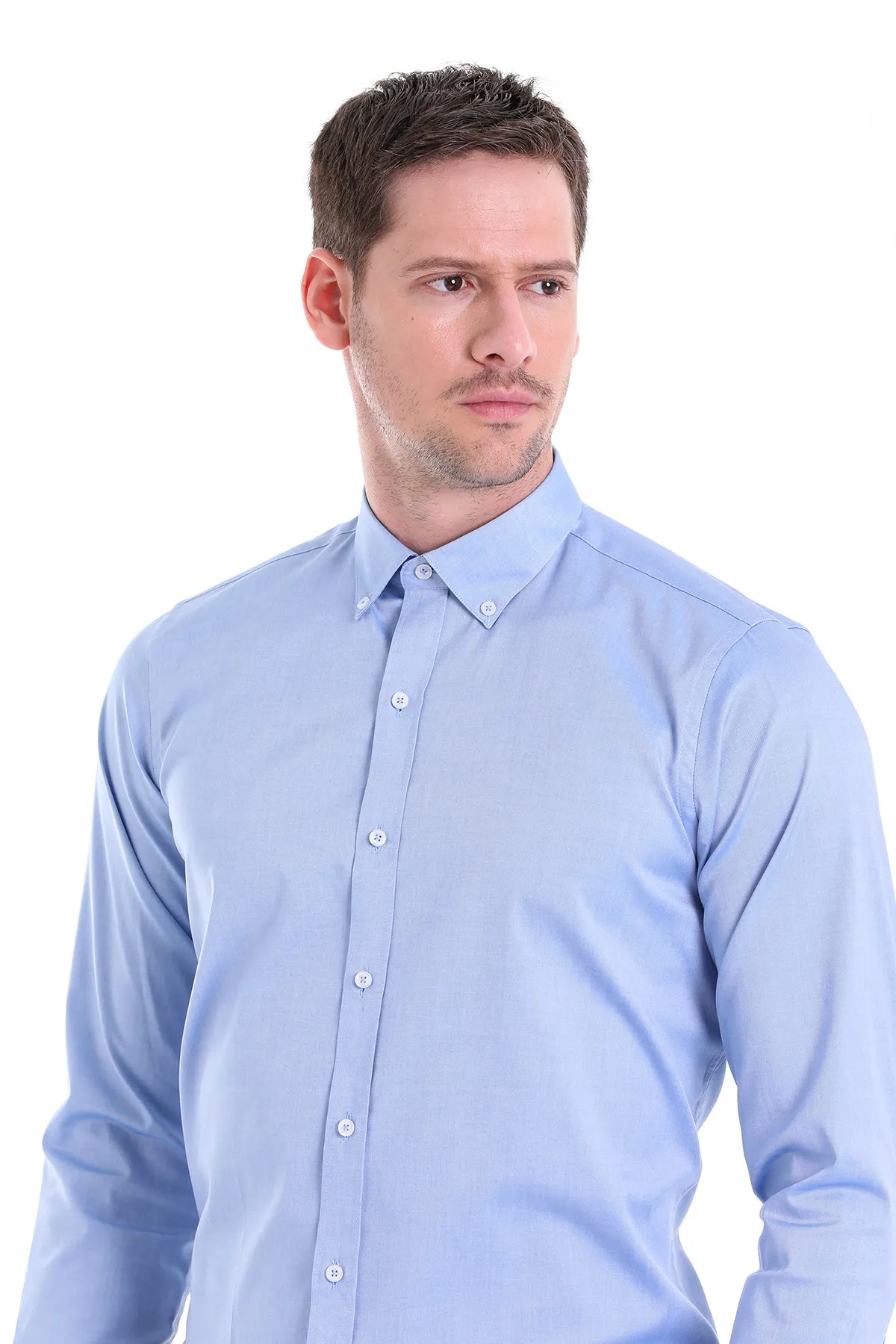 Comfort Fit Button-Down Collar Cotton Blue Casual Shirt