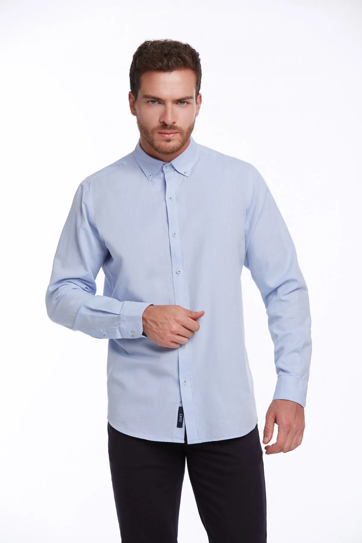 Comfort Fit Button-Down Cotton Light Blue Casual Shirt