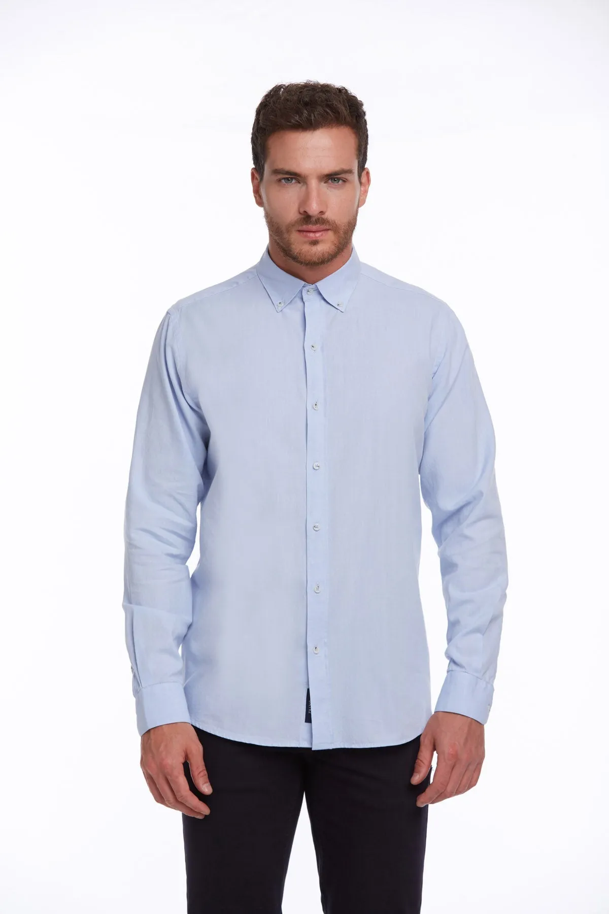 Comfort Fit Button-Down Cotton Light Blue Casual Shirt