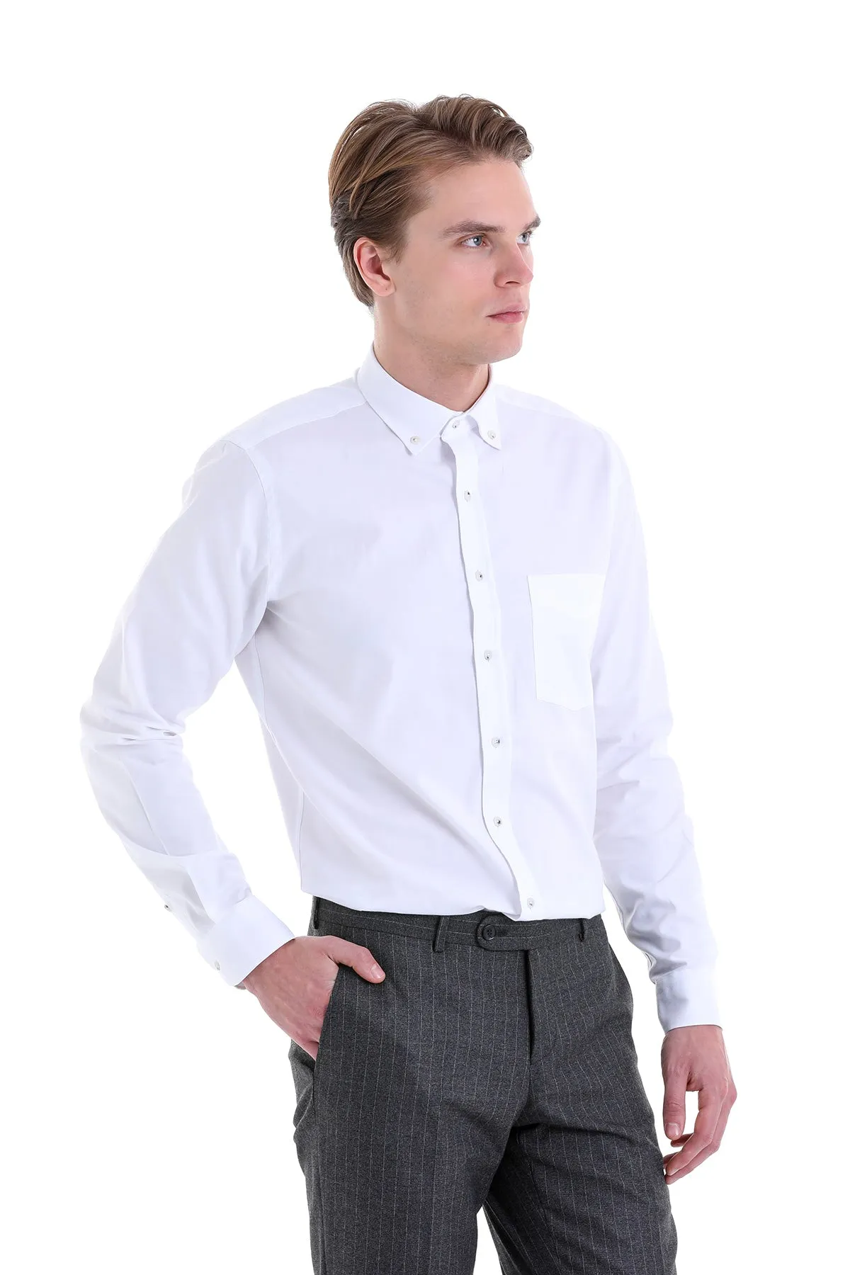 Comfort Fit Chest Pocket Cotton White Casual Shirt