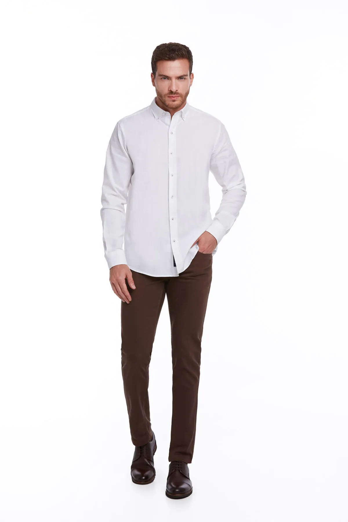 Comfort Fit Long Sleeve Cotton White Casual Shirt