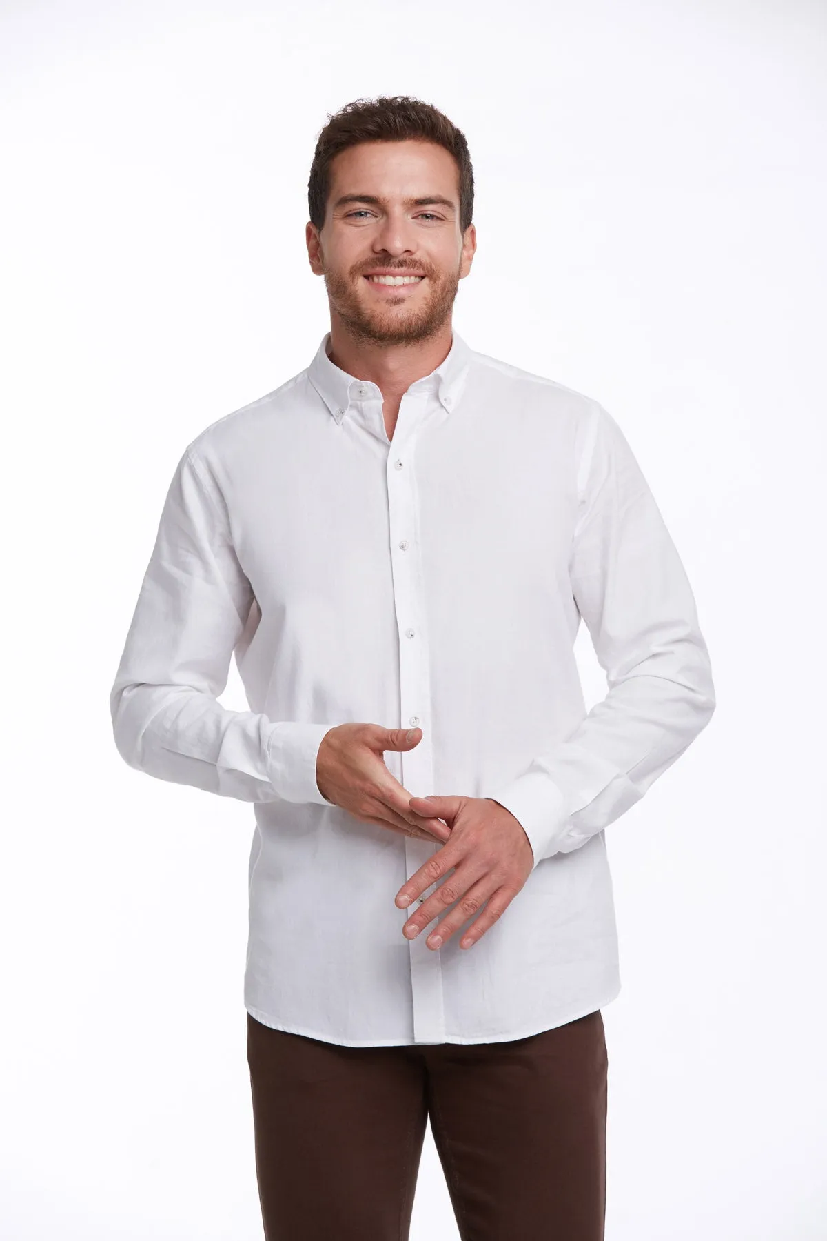 Comfort Fit Long Sleeve Cotton White Casual Shirt