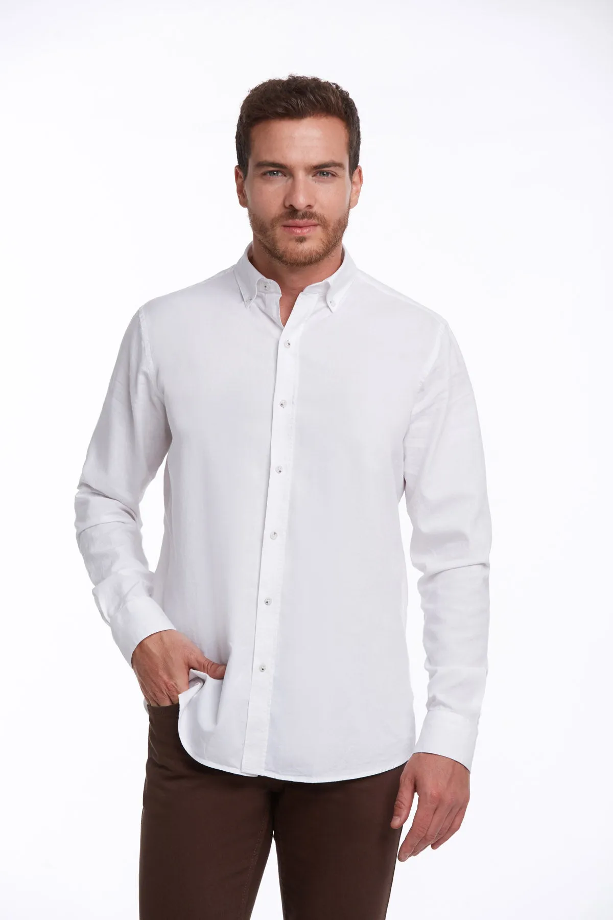 Comfort Fit Long Sleeve Cotton White Casual Shirt