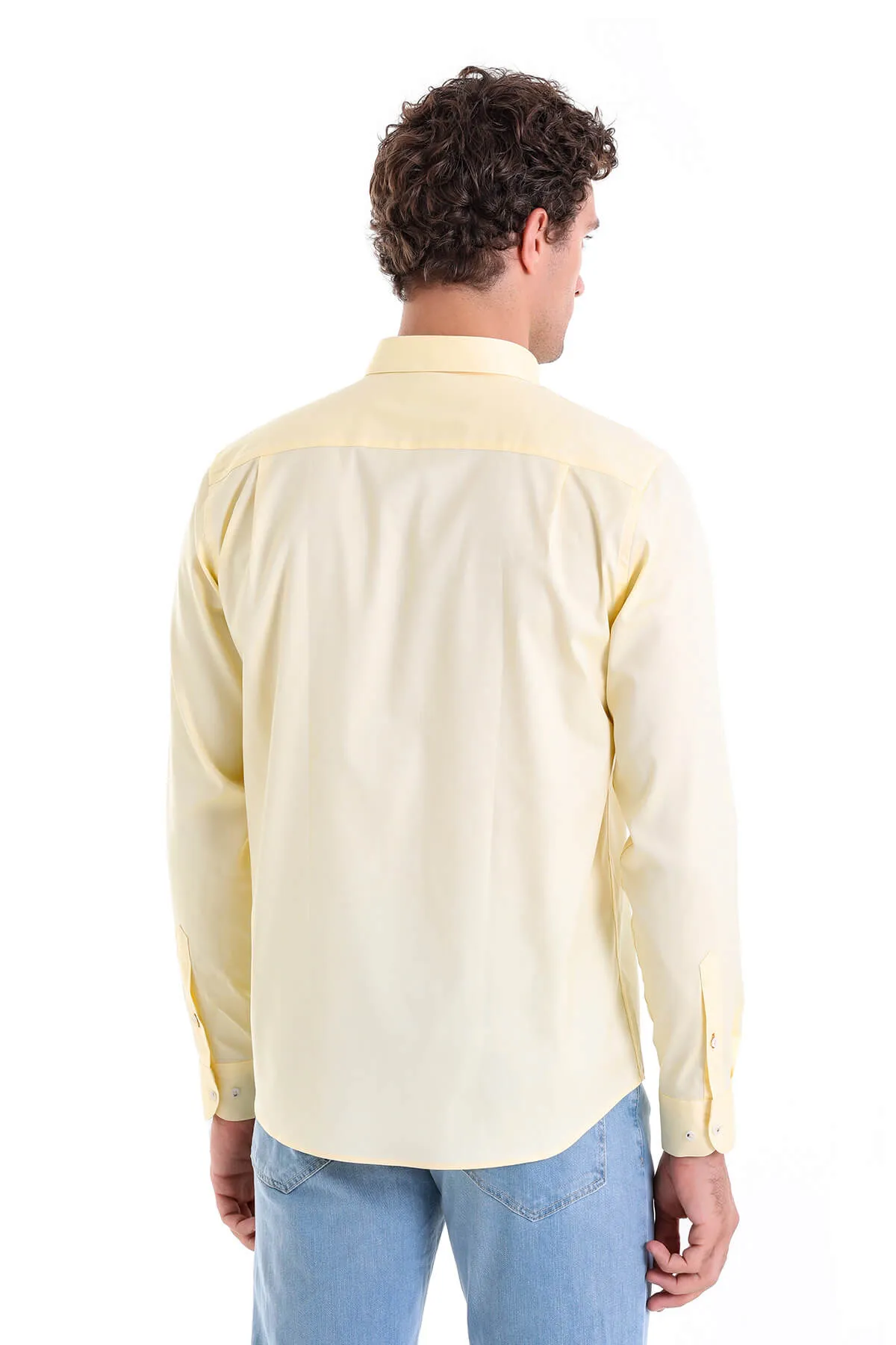 Comfort Fit Long Sleeve Cotton Yellow Casual Shirt