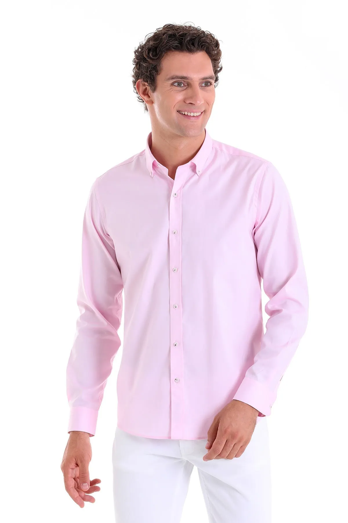 Comfort Fit Plain 100% Cotton Pink Casual Shirt