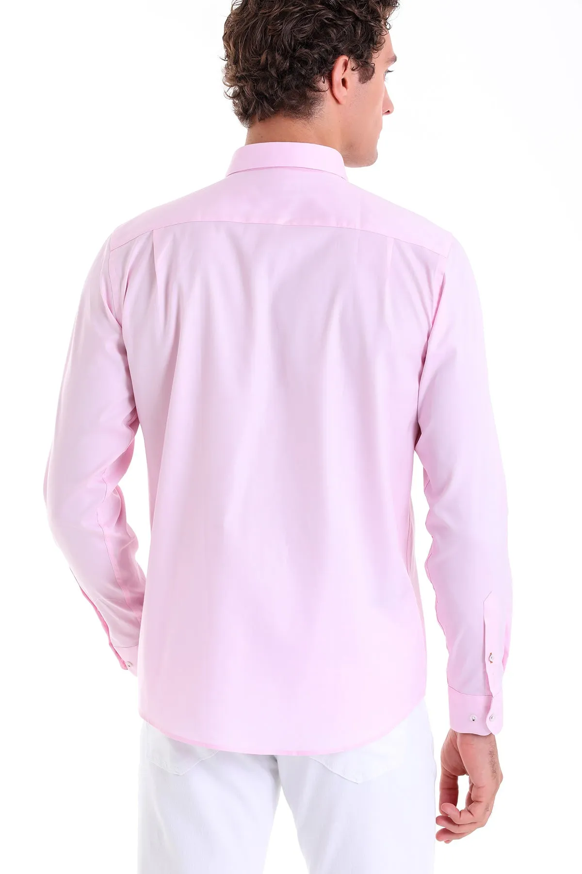 Comfort Fit Plain 100% Cotton Pink Casual Shirt