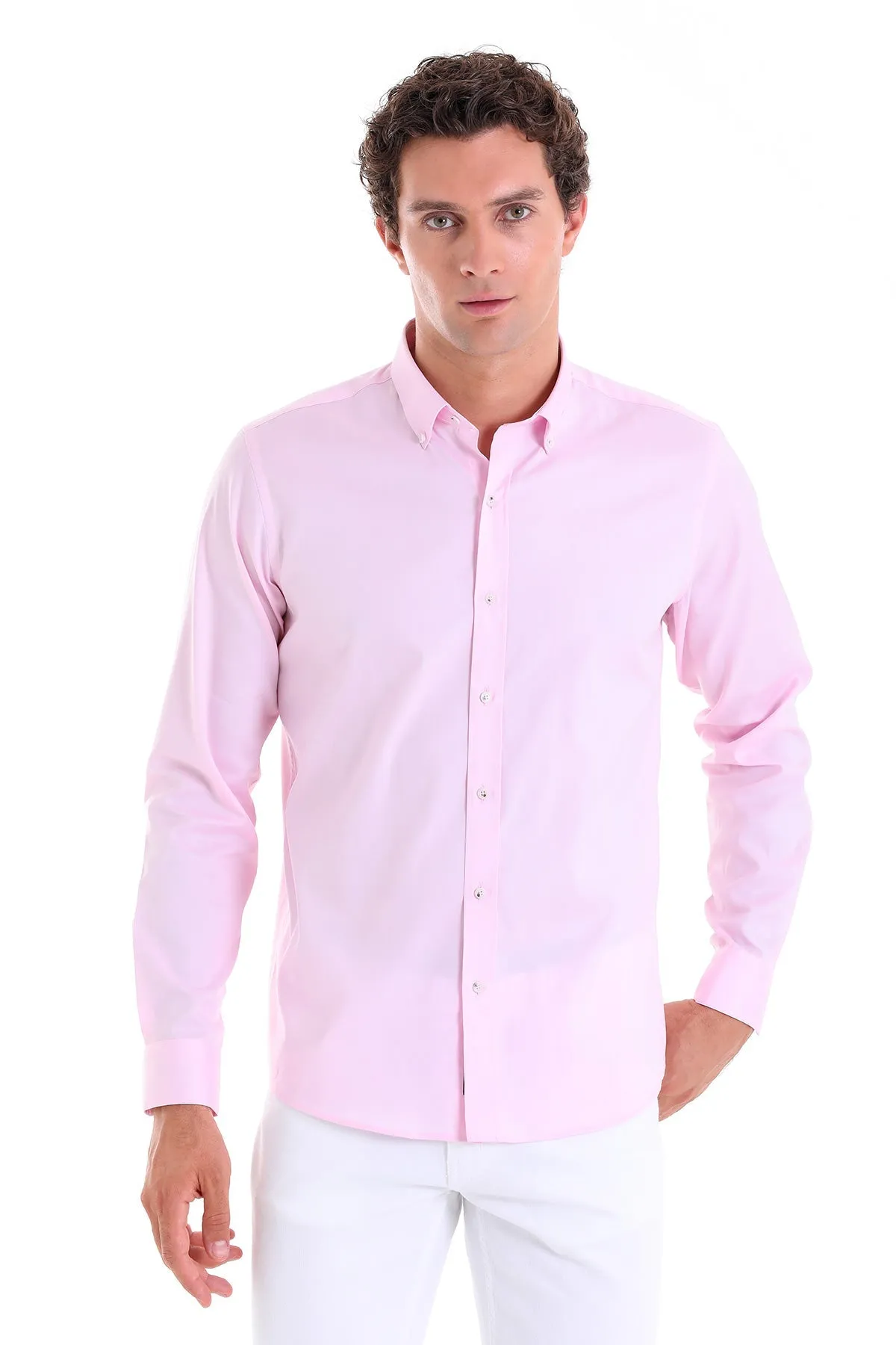 Comfort Fit Plain 100% Cotton Pink Casual Shirt