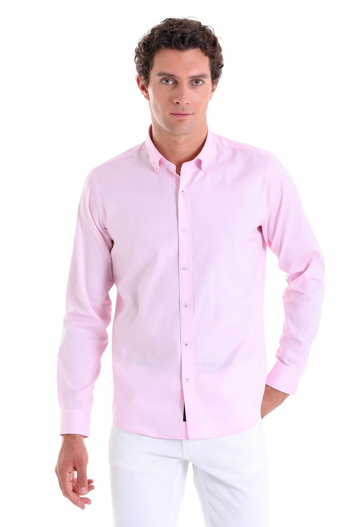 Comfort Fit Plain 100% Cotton Pink Casual Shirt