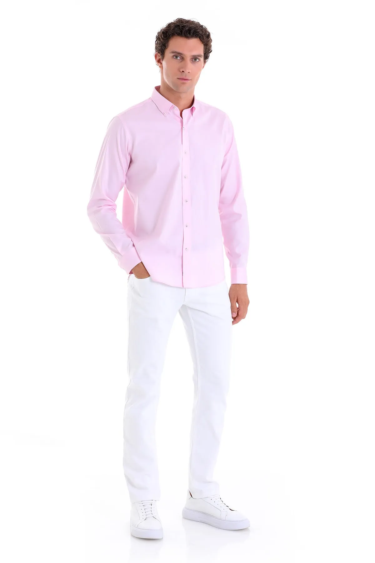 Comfort Fit Plain 100% Cotton Pink Casual Shirt