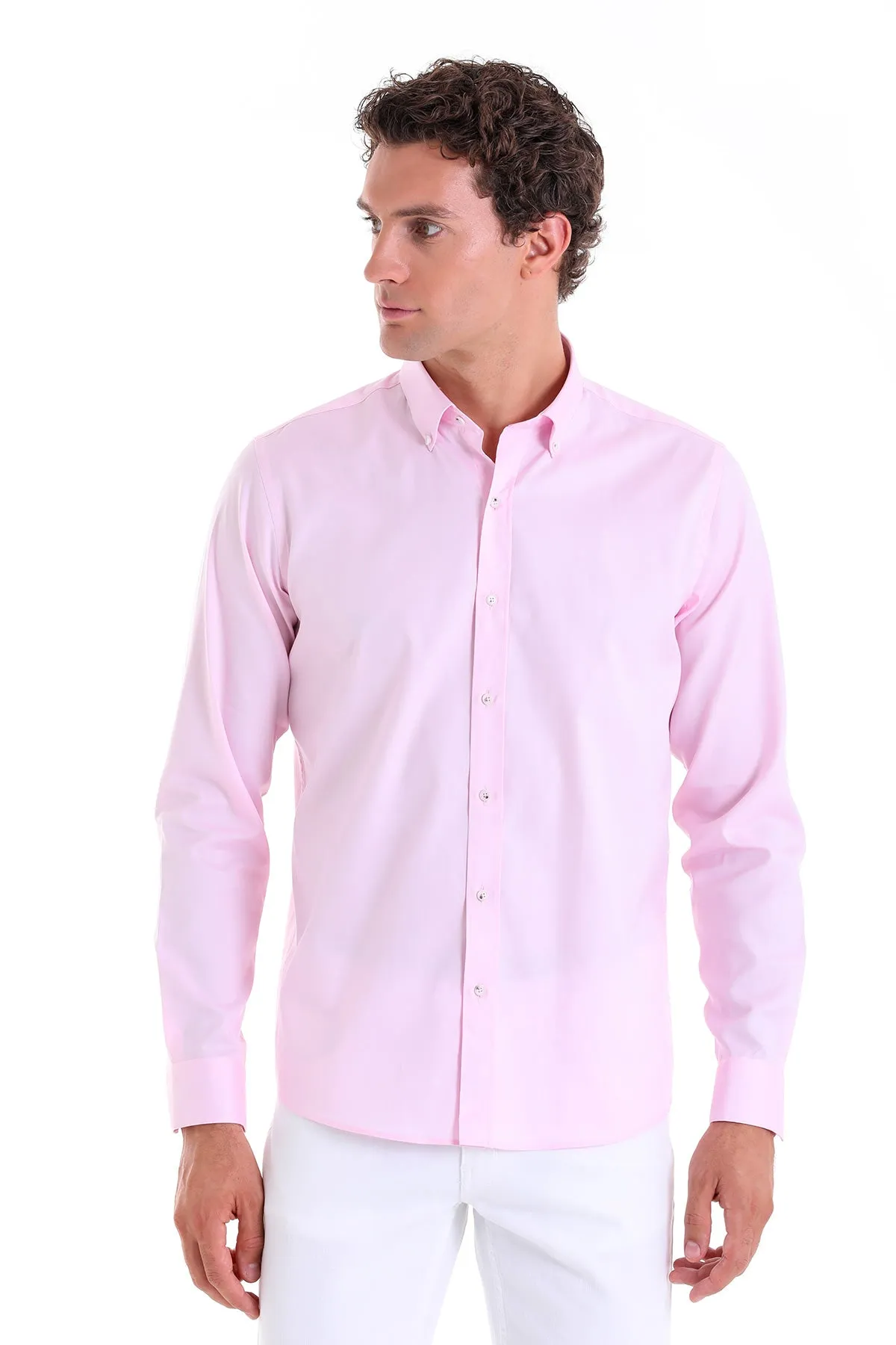 Comfort Fit Plain 100% Cotton Pink Casual Shirt