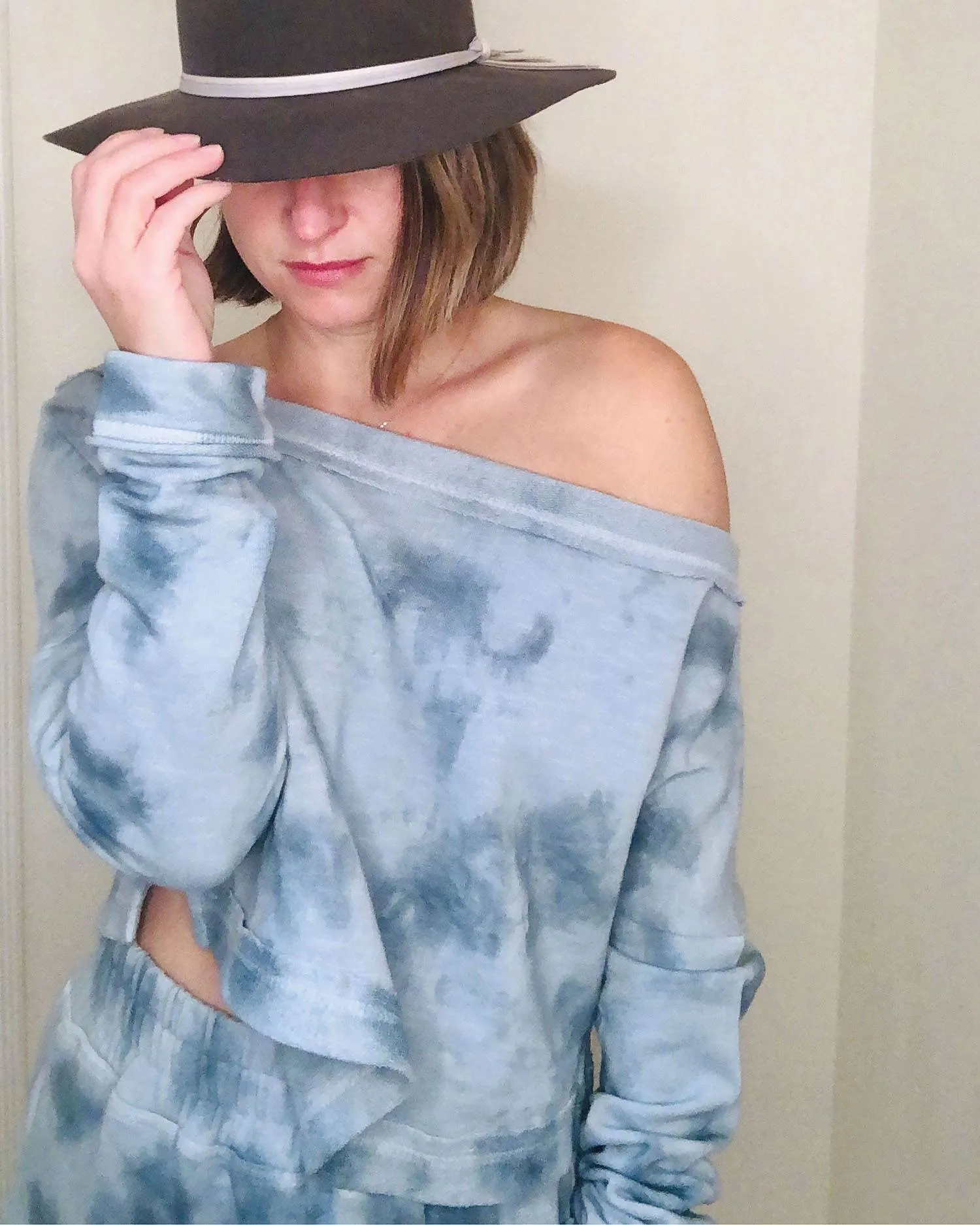 Cropped Off-Shoulder Organic Sweatshirt | Ocean Mist