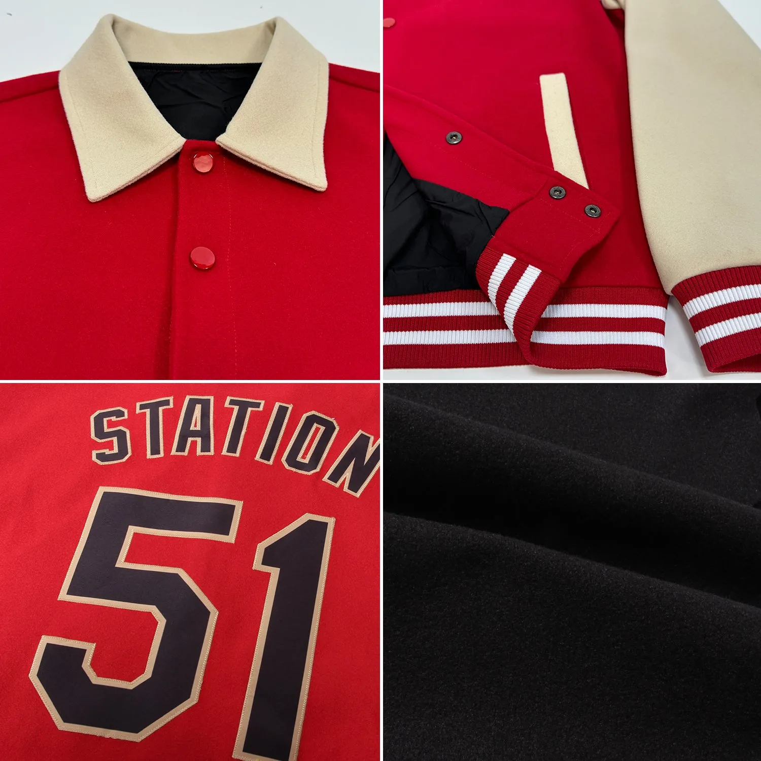 Custom Black Red-Gold Bomber Full-Snap Varsity Letterman Lapel Collar Byron Jacket