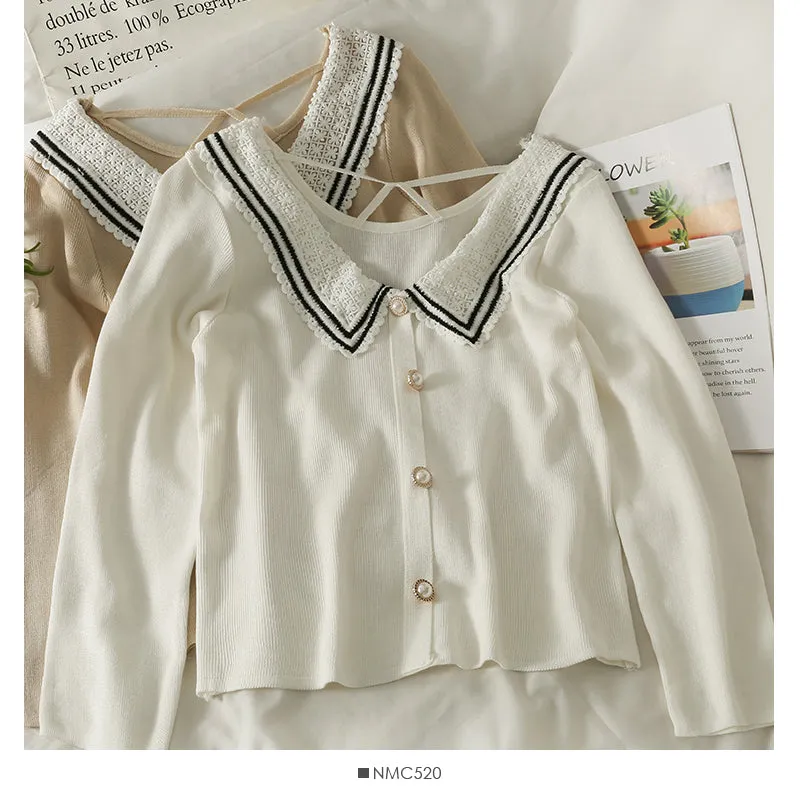 Cut out contrast stitching stripe Lapel backing blouse women's  2078