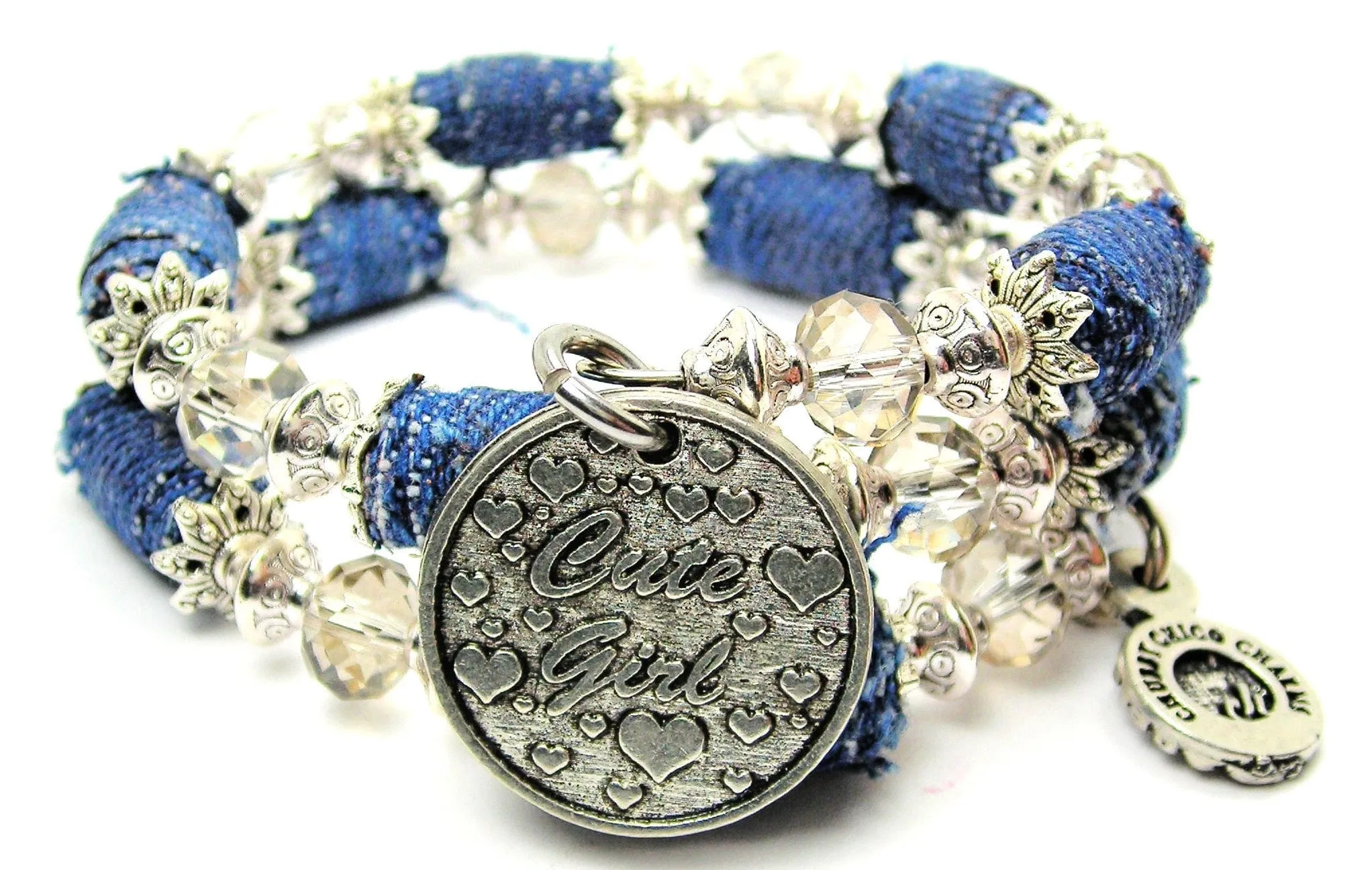 Cute Girl Blue Jean Beaded Wrap Bracelet