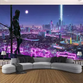 Cyberpunk Psychedelic Future Man in the Steam City Tapestry Home Decor Wall Art