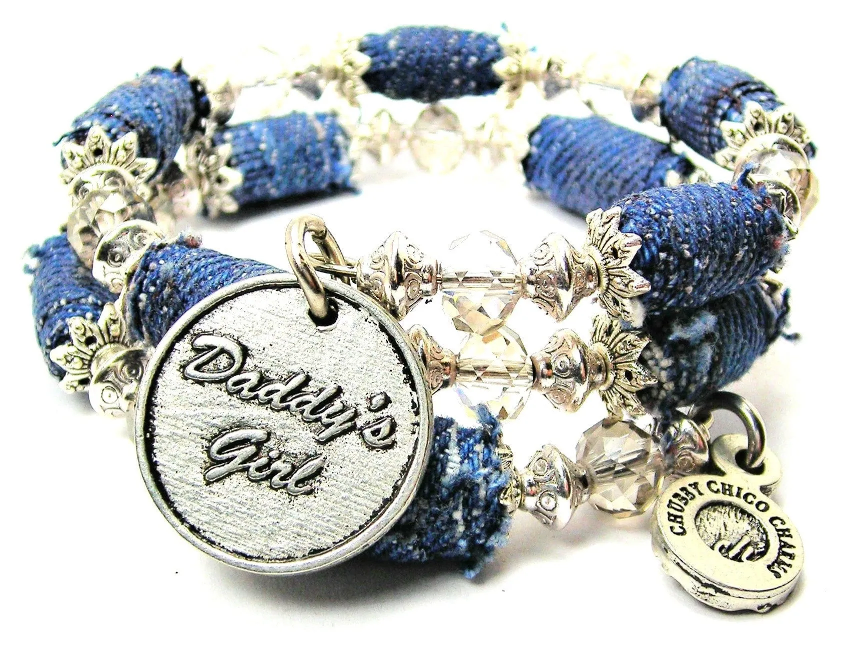 Daddy's Girl Blue Jean Beaded Wrap Bracelet