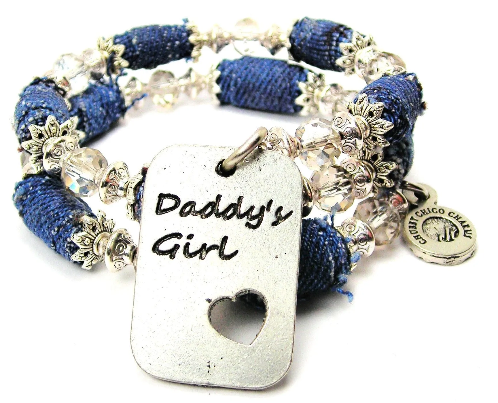 Daddy's Girl Dog Tag Blue Jean Beaded Wrap Bracelet