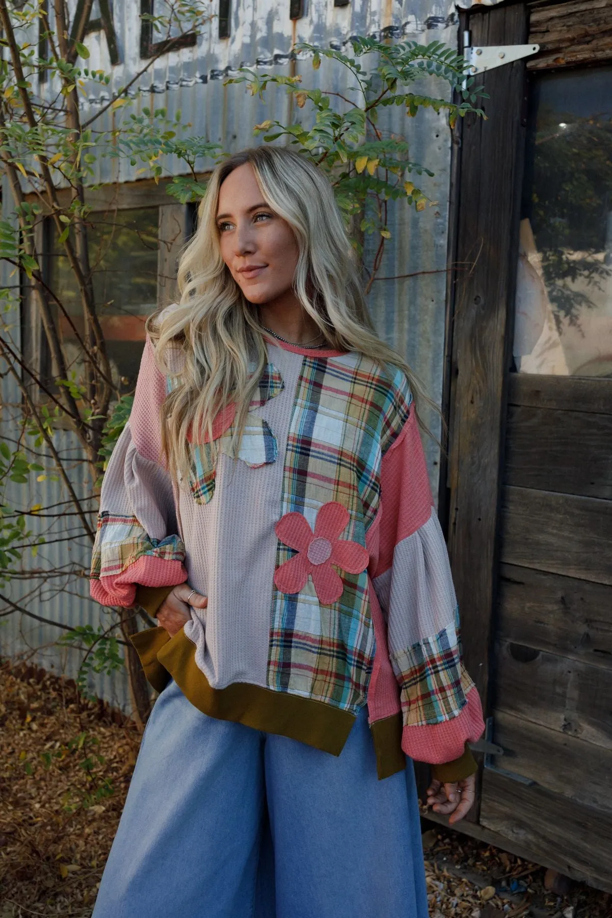 Daisy Joy Mix Print Top - Coral