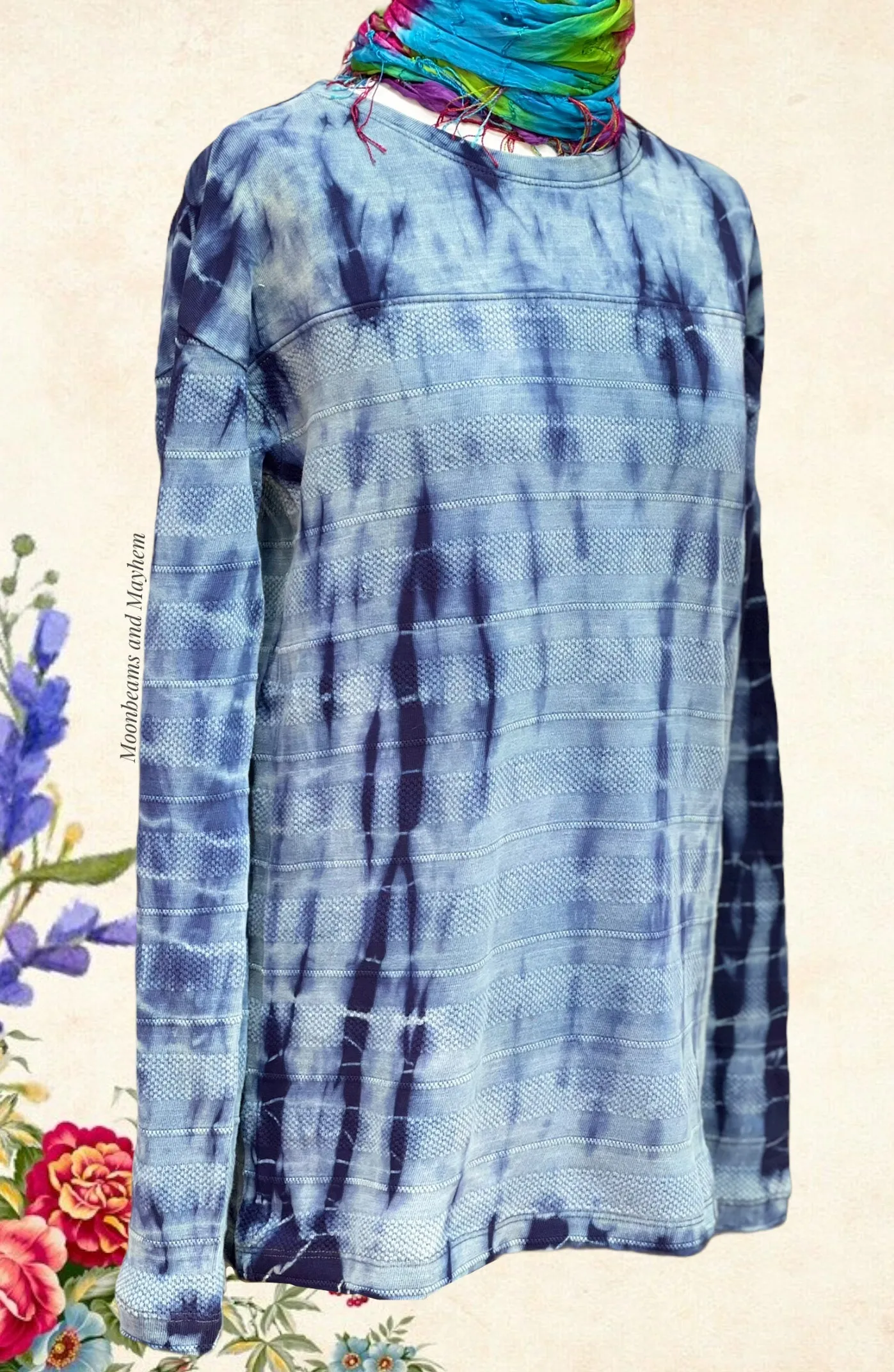 DENIM BLUE LADIES COTTON TIE DYE TOP / JUMPER S - XL