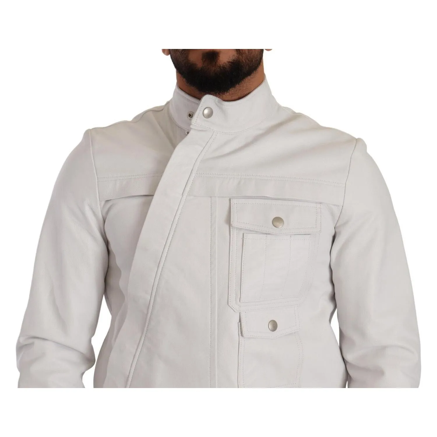 Diesel Exquisite White Leather Biker Jacket