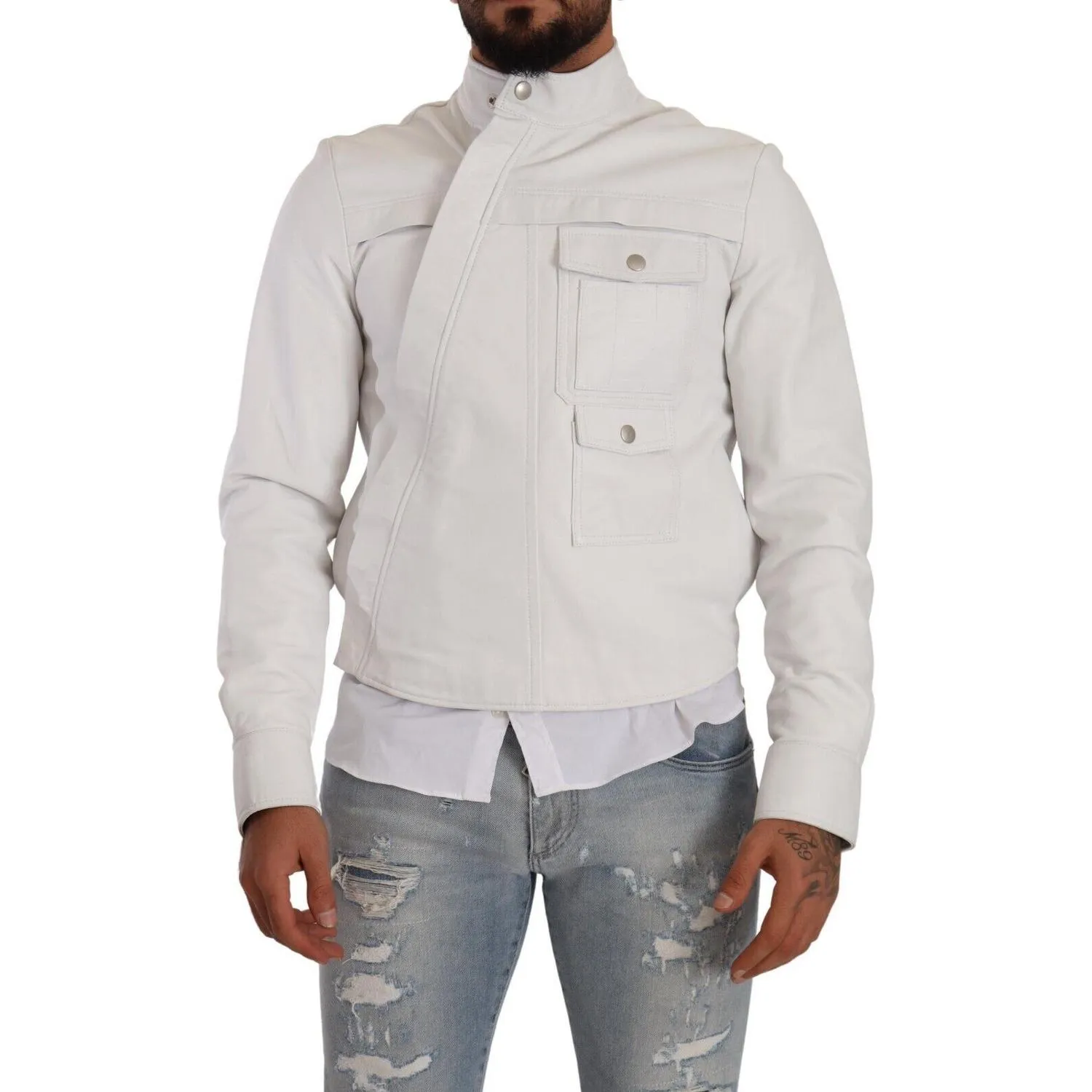 Diesel Exquisite White Leather Biker Jacket