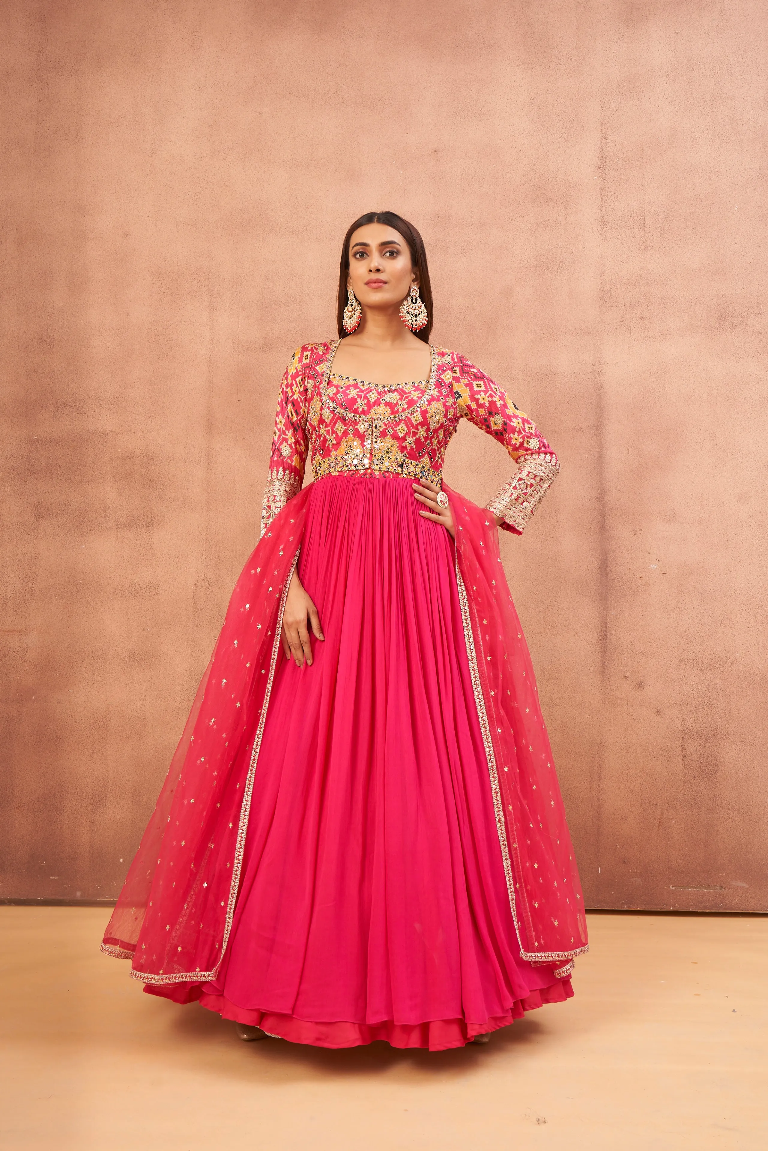 Diva Pink Hand Embroidered Georgette Silk Anarkali Set