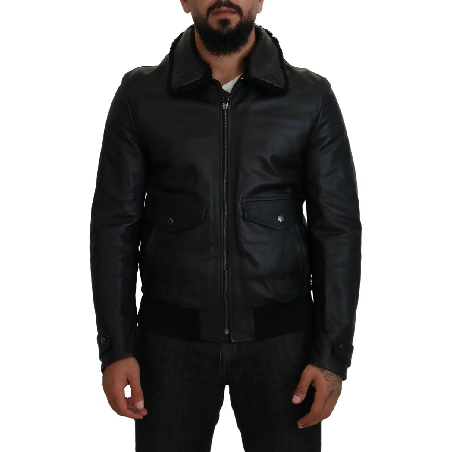 Dolce & Gabbana Chic Black Leather Silk-Lined Jacket