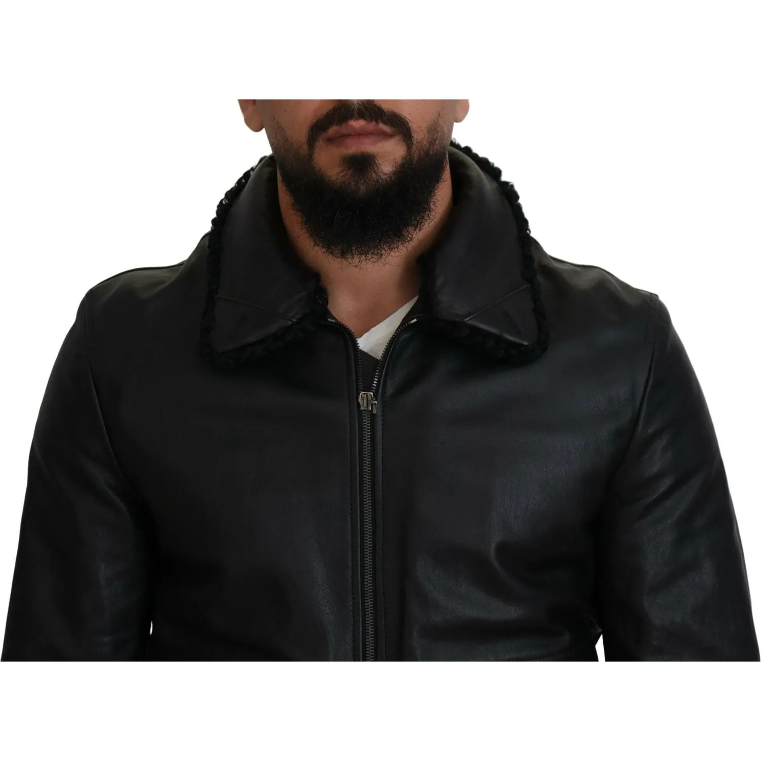 Dolce & Gabbana Chic Black Leather Silk-Lined Jacket