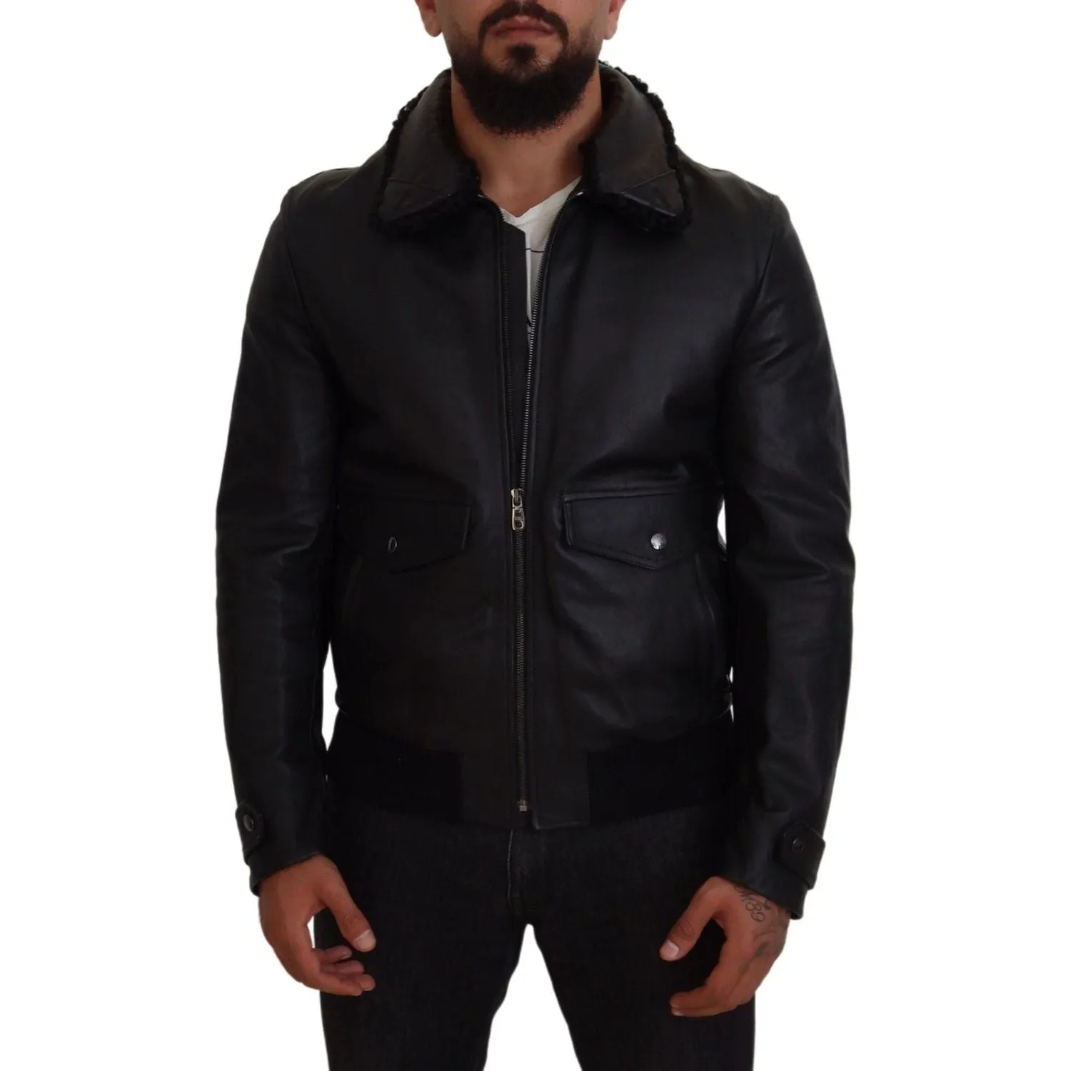 Dolce & Gabbana Chic Black Leather Silk-Lined Jacket