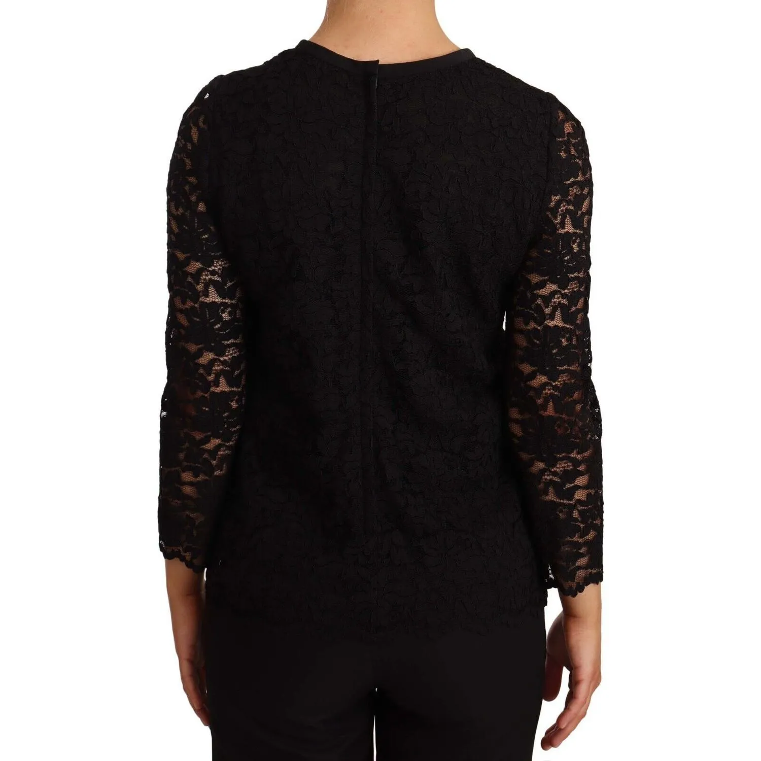 Dolce & Gabbana Elegant Black Floral Lace Long Sleeve Top