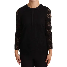 Dolce & Gabbana Elegant Black Floral Lace Long Sleeve Top