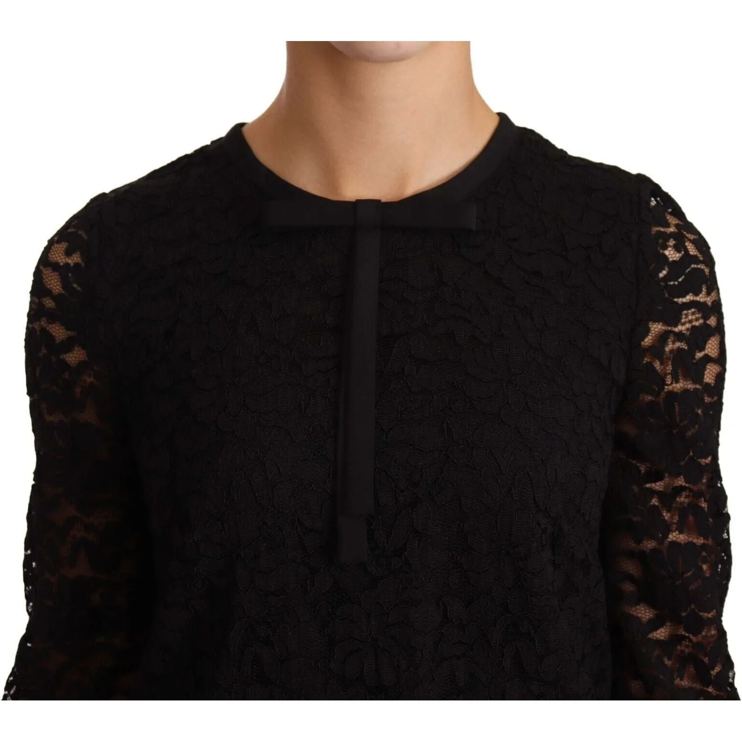 Dolce & Gabbana Elegant Black Floral Lace Long Sleeve Top