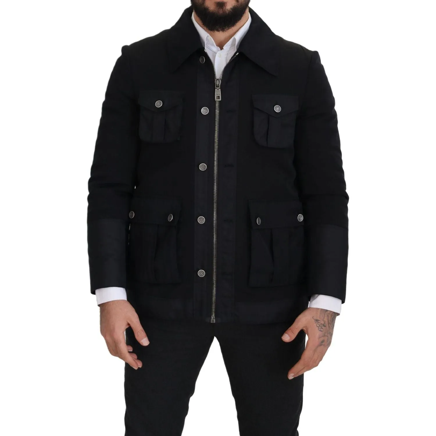 Dolce & Gabbana Elegant Full Zip Black Wool Blend Jacket