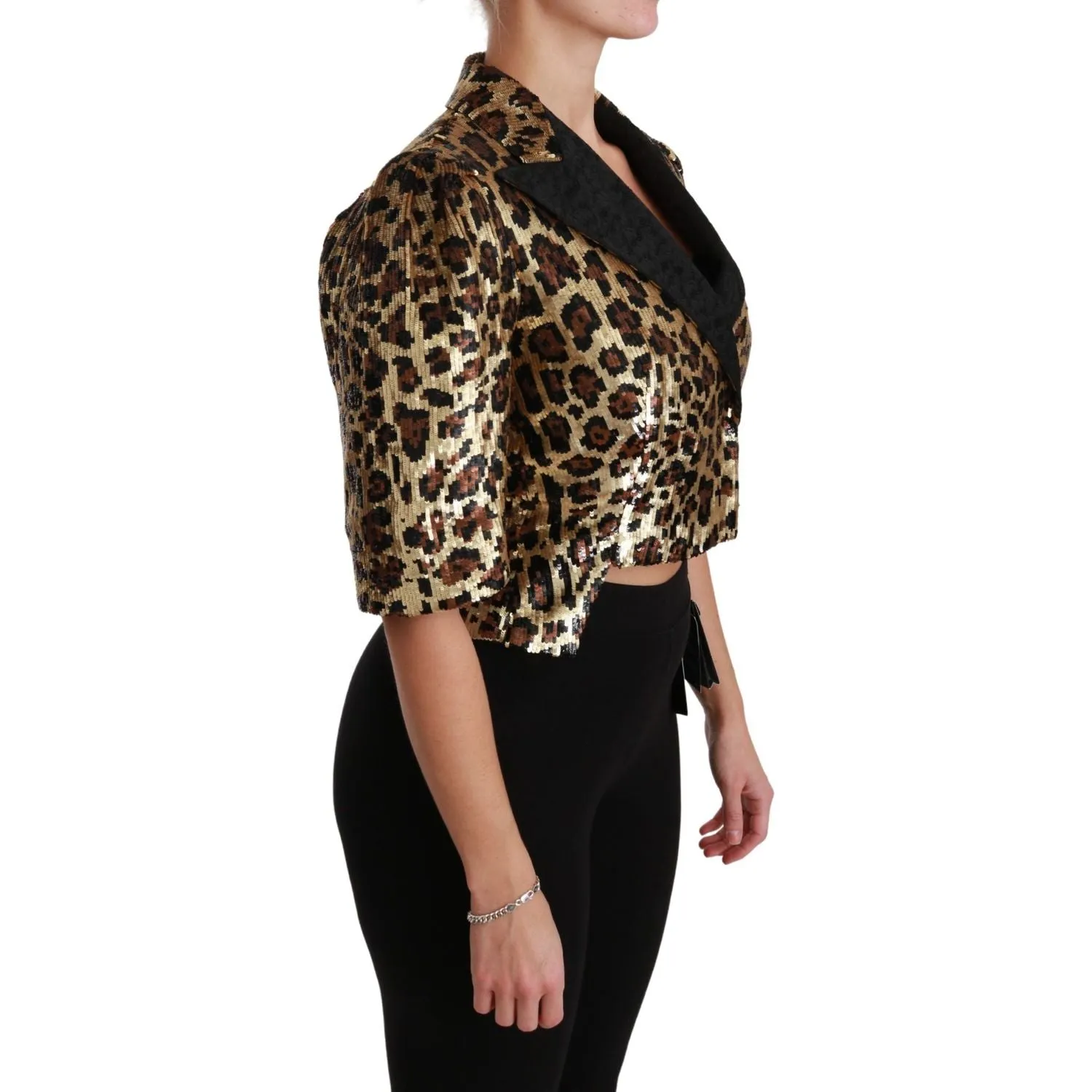 Dolce & Gabbana Gold Leopard Print Short Sleeve Blazer