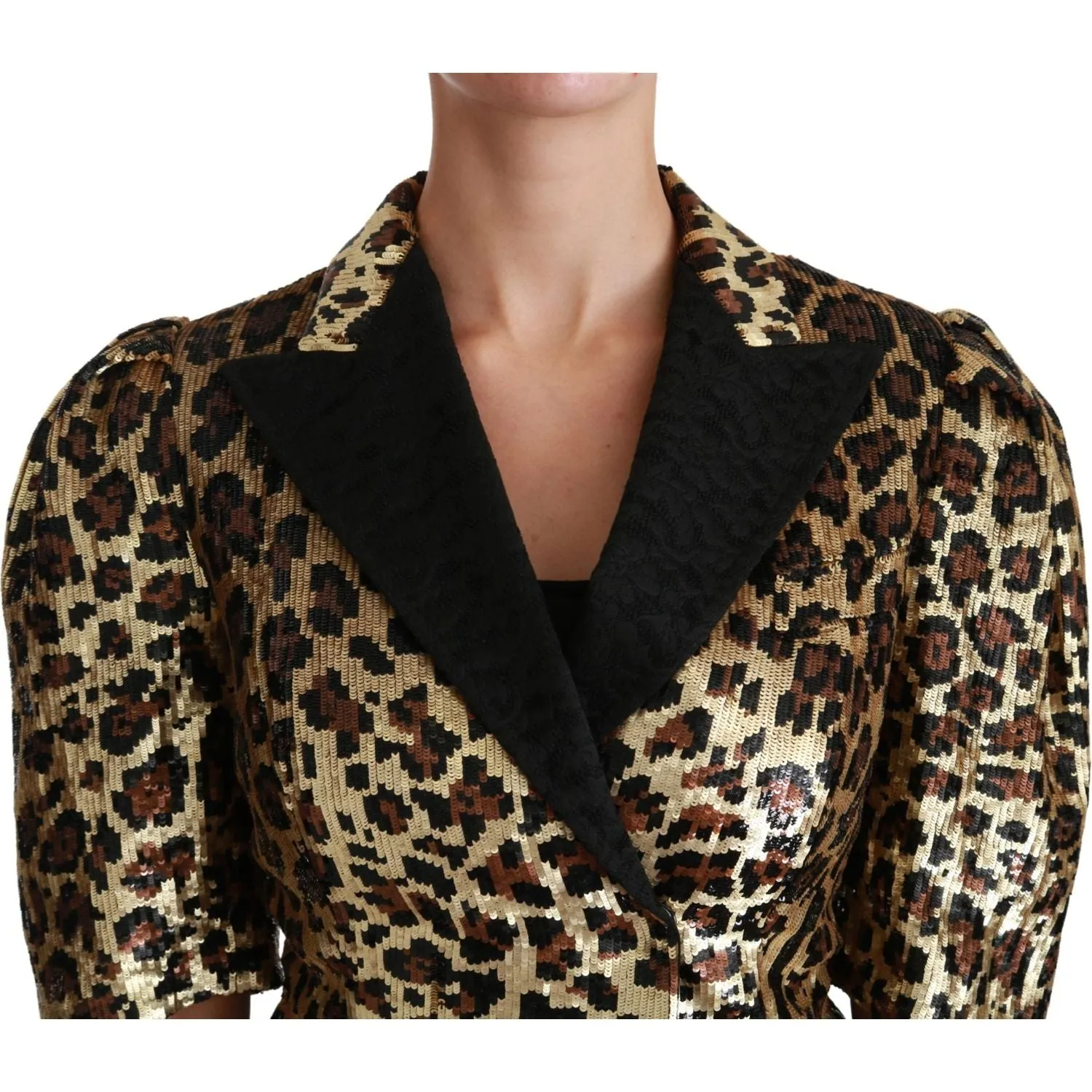 Dolce & Gabbana Gold Leopard Print Short Sleeve Blazer