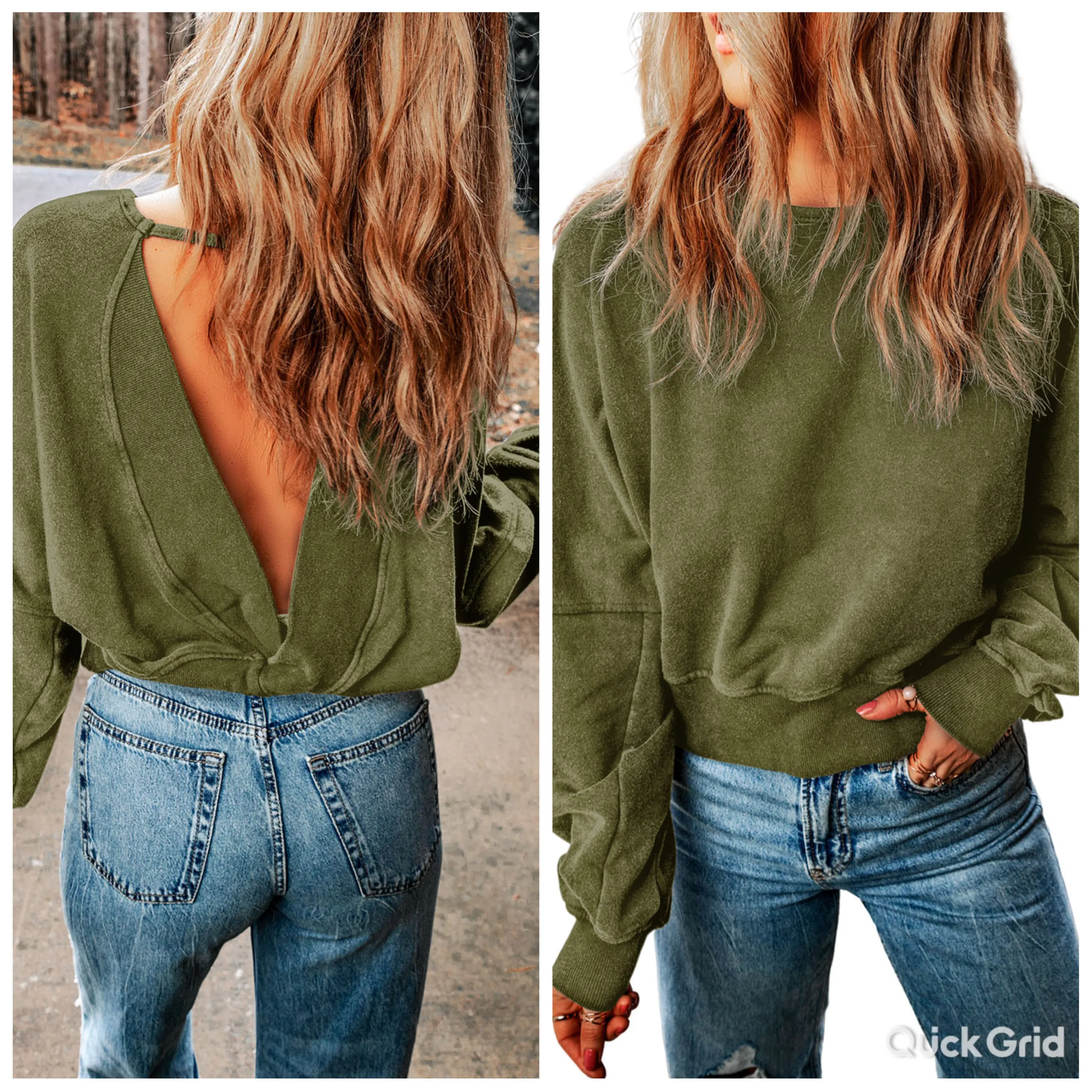 Double Take Round Neck Open Back Sweatshirt