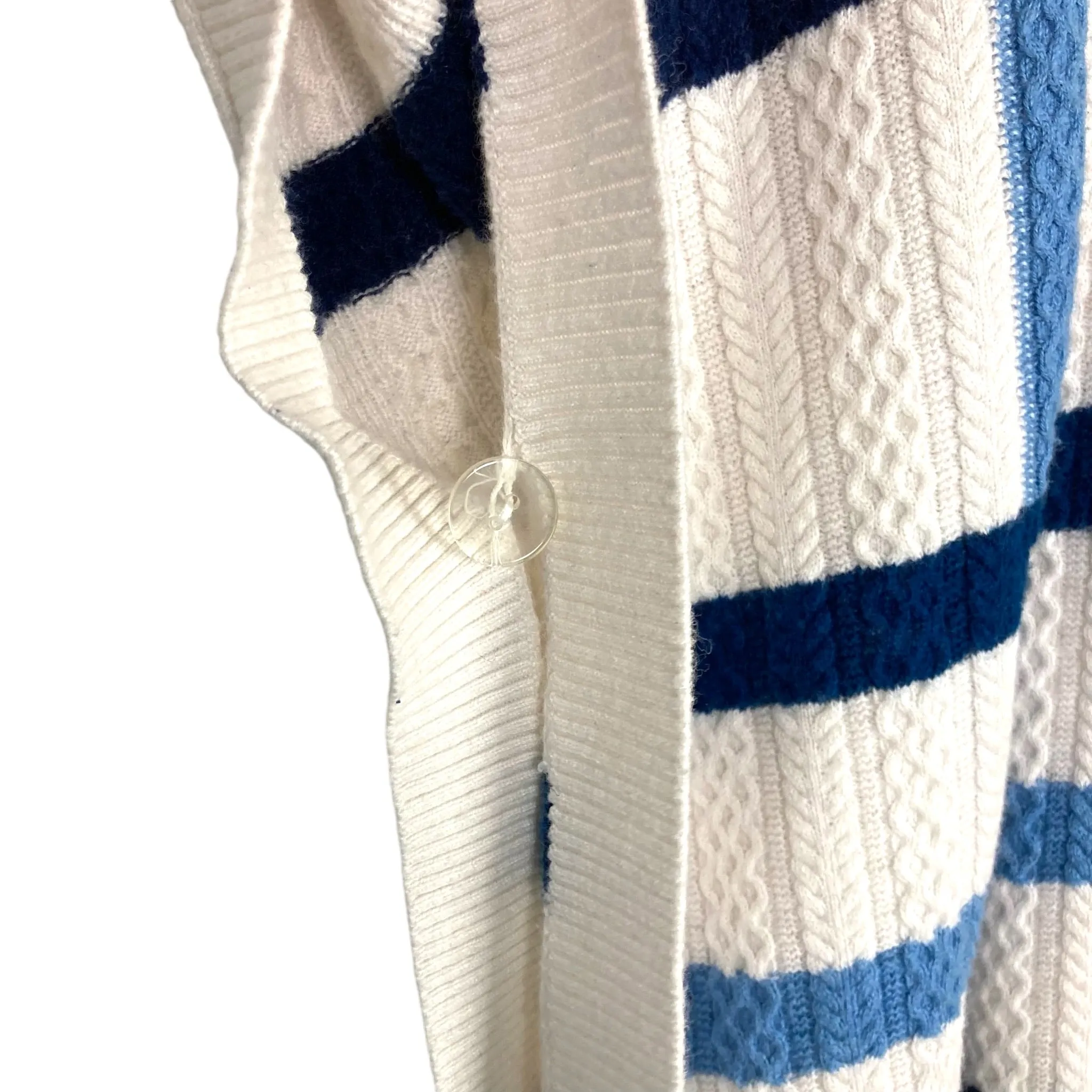 Draper James Cream/Navy/Blue Cable Knit Cashmere Wool Blend Poncho Style Sweater- Size M/L (see notes)