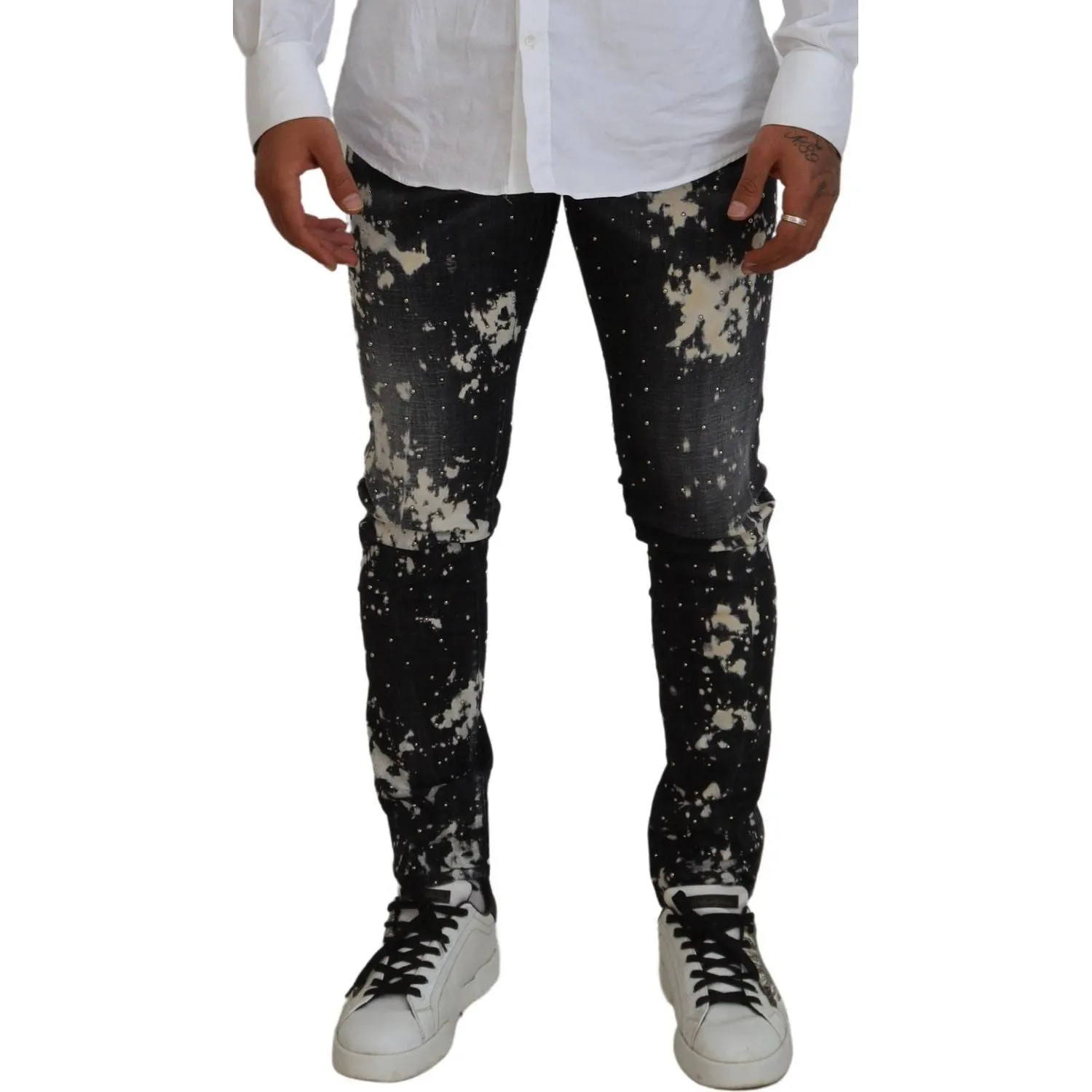 Dsquared² Black Washed White Color Splash Casual Denim Jeans